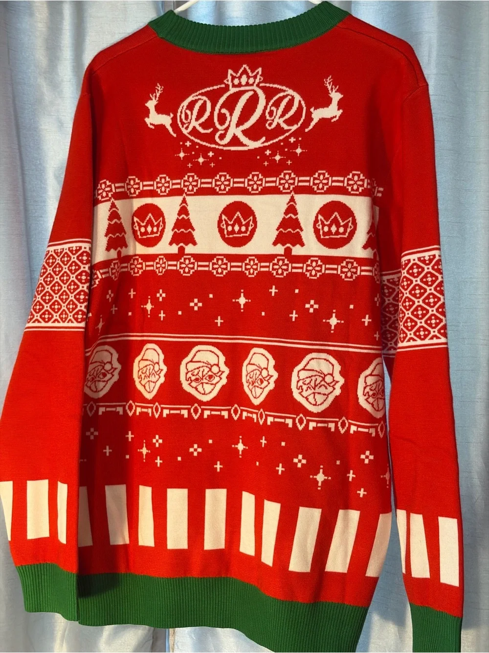 Holiday Red Knit Sweater with Green Trim - RANBOO-Revolt brand Size XL